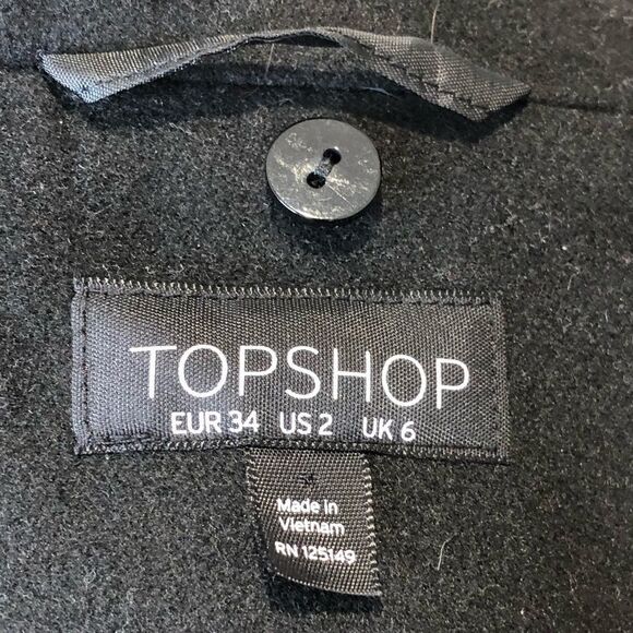 Topshop black double breasted over coat pea coat size 2 - Picture 14 of 16